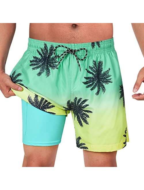 Cozople Men's Swim Trunks 5.5'' Compression Swim Shorts Quick Dry Swimwear Bathing Suits with Boxer Brief Liner