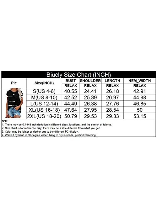 Biucly Womens Summer Tops Casual Loose Batwing Short Sleeve Tees Shirts with Pocket