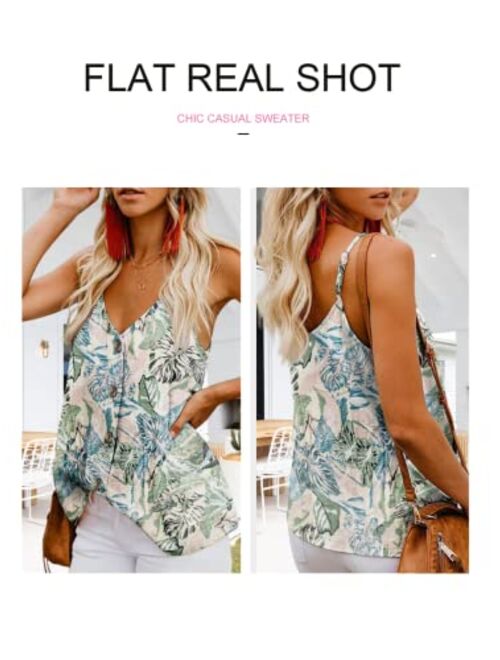 BLENCOT Women's Floral Print Button Down V Neck Strappy Tank Tops Loose Casual Sleeveless Shirts Blouses