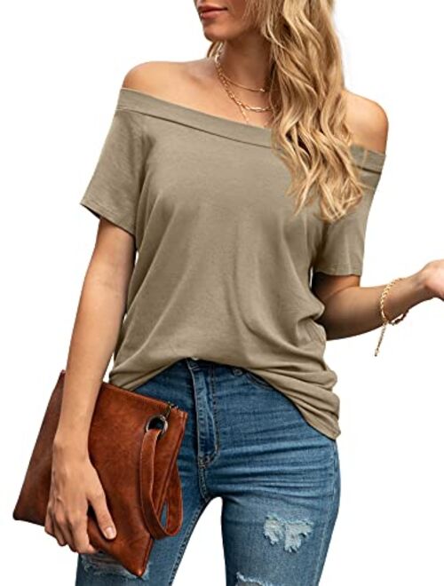 HIYIYEZI Women's Long Sleeve Boat Neck Off Shoulder Blouse Tops