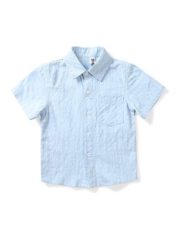 OCHENTA Men & Boys' Short Sleeve Button Down Oxford Shirt, Big Kids Casual Dress Tops 2T - XXL