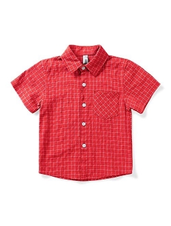 OCHENTA Men & Boys' Short Sleeve Button Down Oxford Shirt, Big Kids Casual Dress Tops 2T - XXL