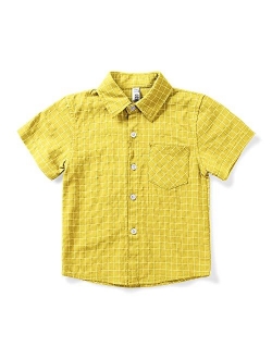 OCHENTA Men & Boys' Short Sleeve Button Down Oxford Shirt, Big Kids Casual Dress Tops 2T - XXL