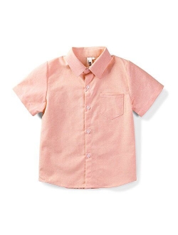 OCHENTA Men & Boys' Short Sleeve Button Down Oxford Shirt, Big Kids Casual Dress Tops 2T - XXL