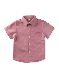 OCHENTA Men & Boys' Short Sleeve Button Down Oxford Shirt, Big Kids Casual Dress Tops 2T - XXL