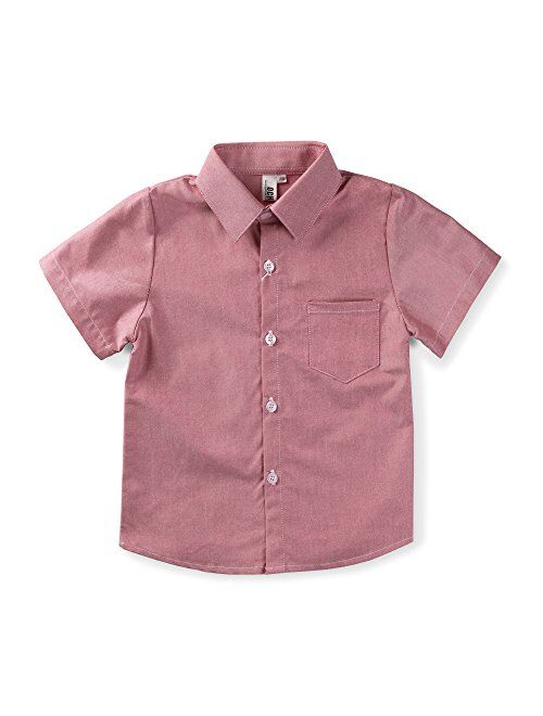 OCHENTA Men & Boys' Short Sleeve Button Down Oxford Shirt, Big Kids Casual Dress Tops 2T - XXL