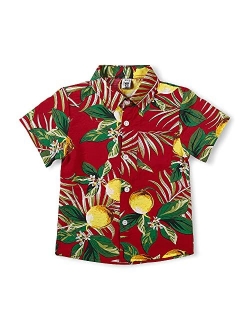 OCHENTA Men & Boys' Lightweight Button Down Hawaiian Shirt, Floral Short Sleeve Aloha Tropical Dress Tops