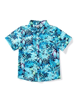 OCHENTA Men & Boys' Lightweight Button Down Hawaiian Shirt, Floral Short Sleeve Aloha Tropical Dress Tops