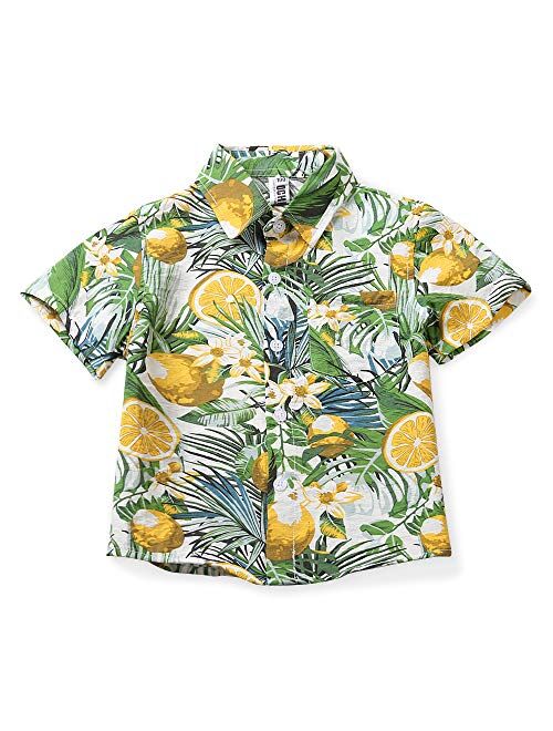 OCHENTA Men & Boys' Lightweight Button Down Hawaiian Shirt, Floral Short Sleeve Aloha Tropical Dress Tops