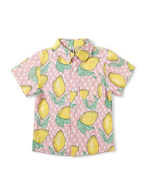 OCHENTA Men & Boys' Lightweight Button Down Hawaiian Shirt, Floral Short Sleeve Aloha Tropical Dress Tops