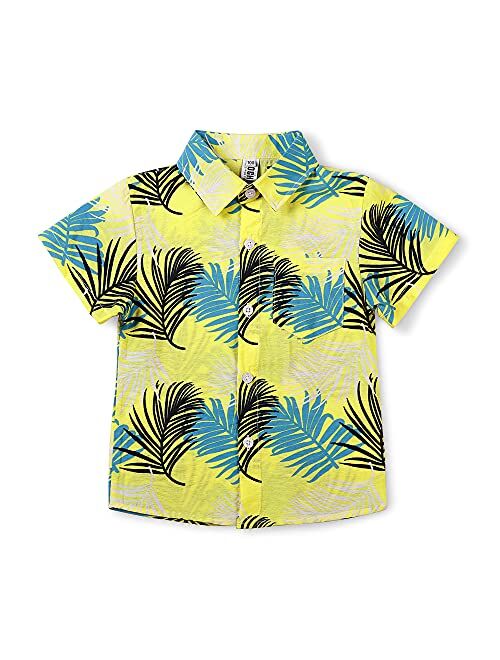 OCHENTA Men & Boys' Lightweight Button Down Hawaiian Shirt, Floral Short Sleeve Aloha Tropical Dress Tops