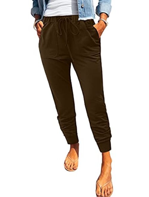 ROSKIKI Womens Leopard Drawstring Elastic Waist Sports Lounge Pants with Pockets