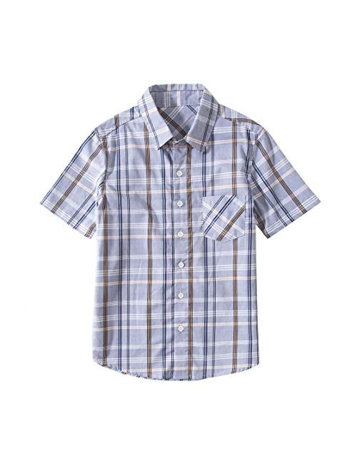 Tronjori Boys' Short Sleeve Button Down Woven Shirt