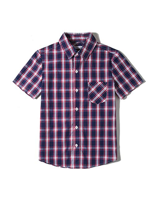 Tronjori Boys' Short Sleeve Button Down Woven Shirt