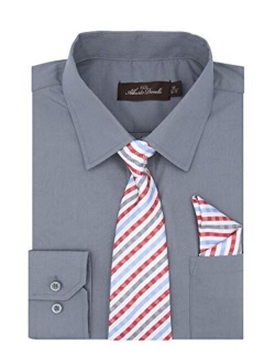 Alberto Danelli Boys Dress Shirt with Matching Tie and Handkerchief, Long Sleeve Button Down, Pocket