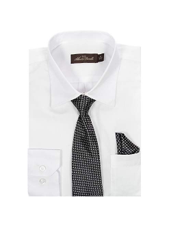 Alberto Danelli Boys Dress Shirt with Matching Tie and Handkerchief, Long Sleeve Button Down, Pocket