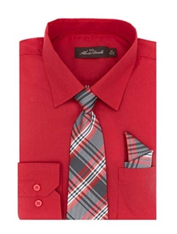 Alberto Danelli Boys Dress Shirt with Matching Tie and Handkerchief, Long Sleeve Button Down, Pocket