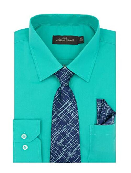 Alberto Danelli Boys Dress Shirt with Matching Tie and Handkerchief, Long Sleeve Button Down, Pocket