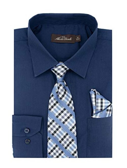 Alberto Danelli Boys Dress Shirt with Matching Tie and Handkerchief, Long Sleeve Button Down, Pocket