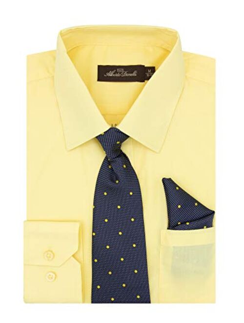 Alberto Danelli Boys Dress Shirt with Matching Tie and Handkerchief, Long Sleeve Button Down, Pocket