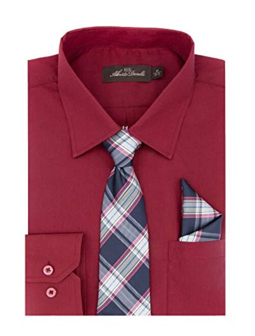 Alberto Danelli Boys Dress Shirt with Matching Tie and Handkerchief, Long Sleeve Button Down, Pocket