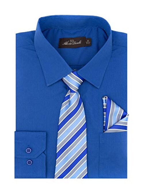 Alberto Danelli Boys Dress Shirt with Matching Tie and Handkerchief, Long Sleeve Button Down, Pocket