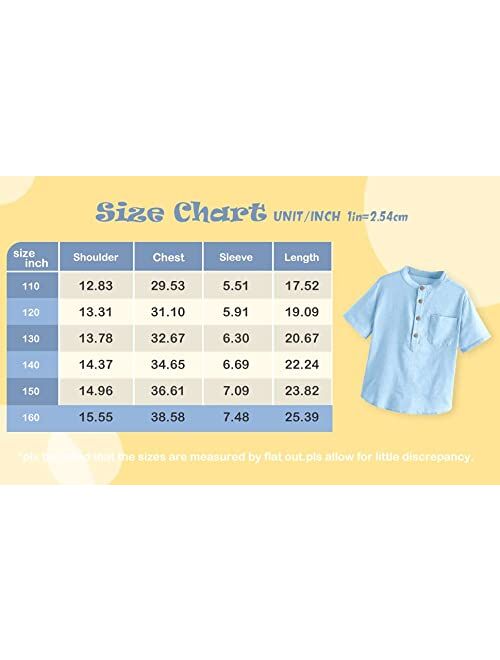 Inorin Boys Button Up Henley Shirt Short Sleeve Lightweight Summer Linen Cotton Dress Shirts Tees Tops with One Pocket