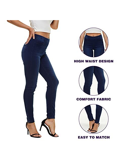 LICTZNEE Jeggings for Women High Waist, Stretchy Jeans Slim Fit Leg Pull on Jean with Pockets, Soft Breathable Cotton Blend