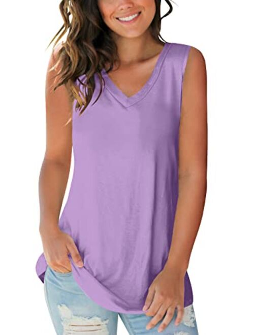 SAMPEEL Women's Summer Tank Tops Basic Tanks V Neck Sleeveless T Shirts Side Split