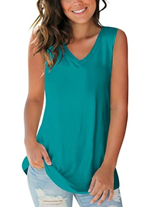 SAMPEEL Women's Summer Tank Tops Basic Tanks V Neck Sleeveless T Shirts Side Split