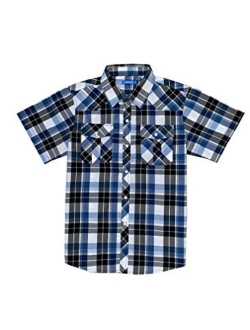 Cheerboy Boy's Toddler Kids Casual Short Sleeve Western Pearl Snap Button Plaid Shirt 4-16 Years