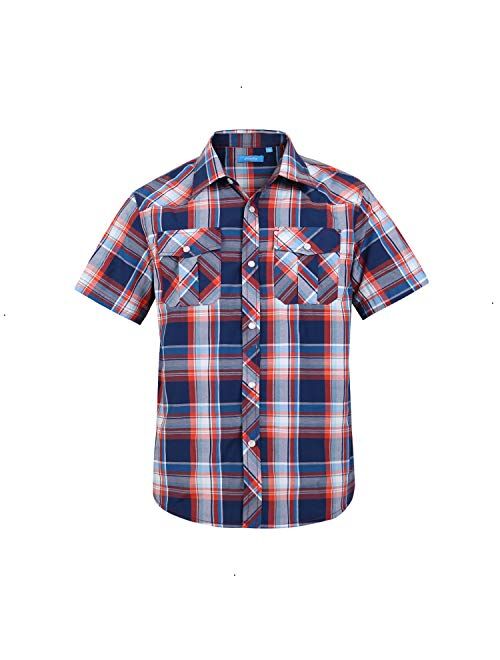 Cheerboy Boy's Toddler Kids Casual Short Sleeve Western Pearl Snap Button Plaid Shirt 4-16 Years