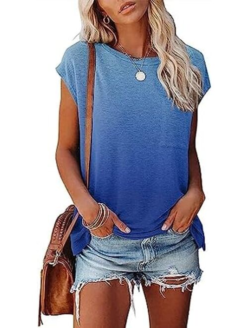 NANYUAYA Women's Short Sleeve Tunic Tops Summer Basic Loose Solid Color Shirts Casual Tee with Pocket