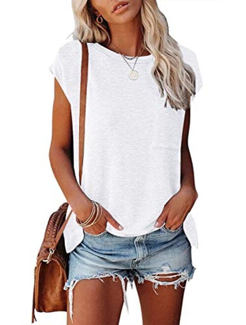 NANYUAYA Women's Short Sleeve Tunic Tops Summer Basic Loose Solid Color Shirts Casual Tee with Pocket