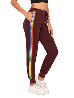 Women's Drawstring Waist Striped Side Jogger Sweatpants with Pocket