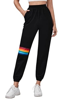 Women's Drawstring Waist Striped Side Jogger Sweatpants with Pocket