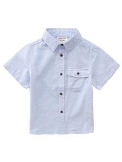 MOMOLAND Toddler Boys Short Sleeves Button Down Shirt Linen Design