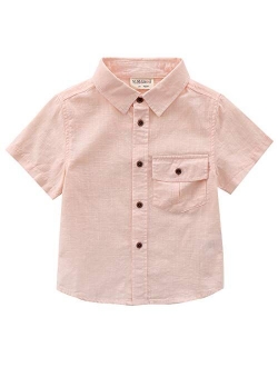 MOMOLAND Toddler Boys Short Sleeves Button Down Shirt Linen Design