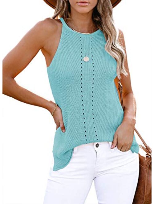 Zecilbo Womens Fashion Casual Tanks Summer Sexy V Neck Sleeveless Shirts Color Block Blouses Loose Cute Camis Tops