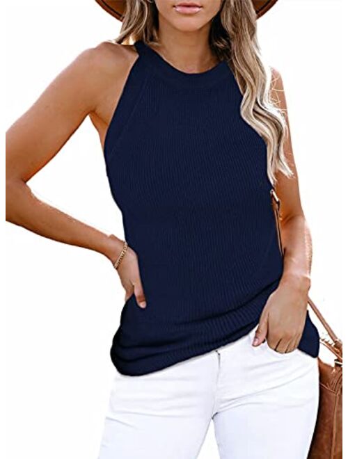 Zecilbo Womens Fashion Casual Tanks Summer Sexy V Neck Sleeveless Shirts Color Block Blouses Loose Cute Camis Tops