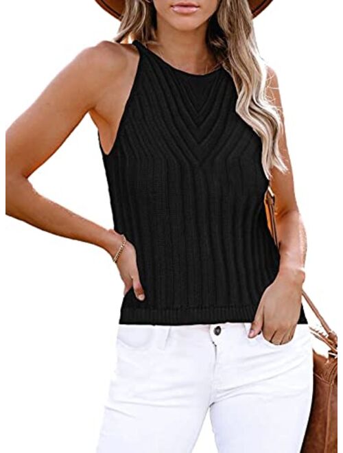 Zecilbo Womens Fashion Casual Tanks Summer Sexy V Neck Sleeveless Shirts Color Block Blouses Loose Cute Camis Tops