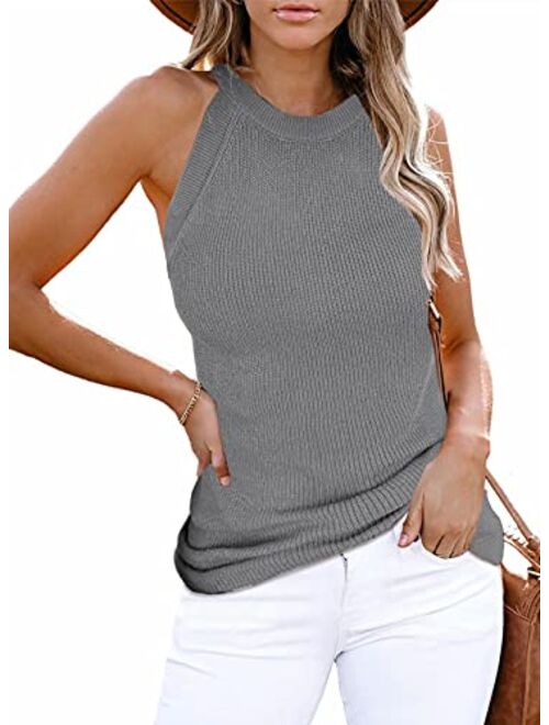 Zecilbo Womens Fashion Casual Tanks Summer Sexy V Neck Sleeveless Shirts Color Block Blouses Loose Cute Camis Tops