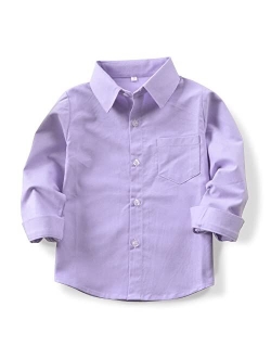 OCHENTA Little Big Boys' & Men's Long Sleeve Button Down Oxford Casual Dress Shirt