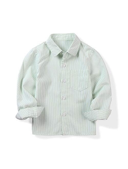 OCHENTA Little Big Boys' & Men's Long Sleeve Button Down Oxford Casual Dress Shirt