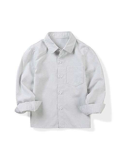 OCHENTA Little Big Boys' & Men's Long Sleeve Button Down Oxford Casual Dress Shirt