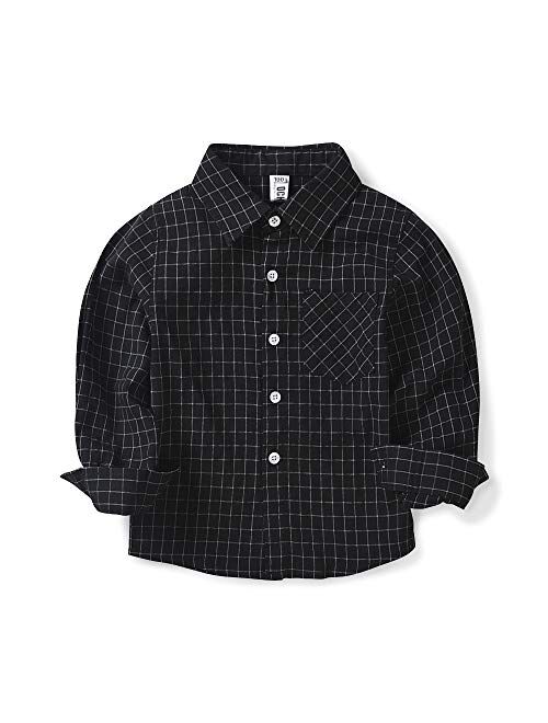 OCHENTA Little Big Boys' & Men's Long Sleeve Button Down Oxford Casual Dress Shirt