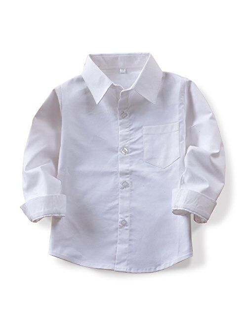 OCHENTA Little Big Boys' & Men's Long Sleeve Button Down Oxford Casual Dress Shirt