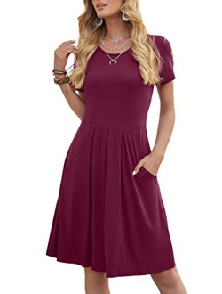 DouBCQ Women's Casual Flowy Pleated Loose Dresses with Pockets