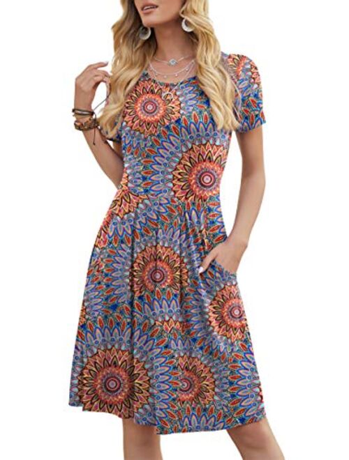 DouBCQ Women's Casual Flowy Pleated Loose Dresses with Pockets