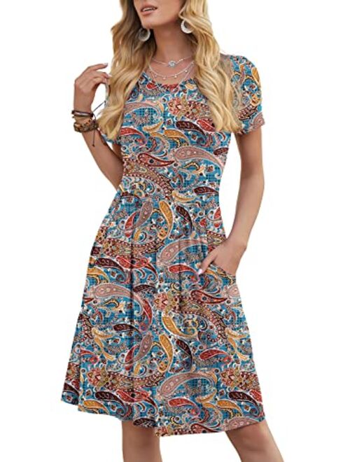 DouBCQ Women's Casual Flowy Pleated Loose Dresses with Pockets